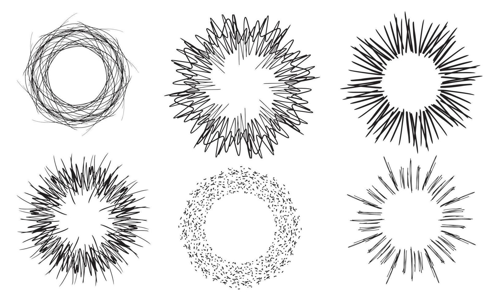 conjunto de círculo abstracto o redondo, ilustración de vector de contorno de dibujo a mano