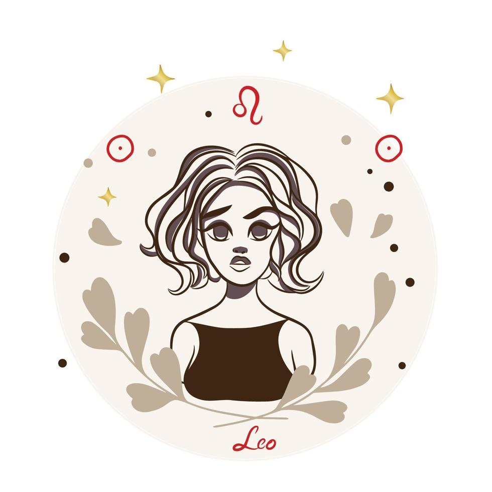 Leo, Zodiac sign, girl with jewelry, doodle vector