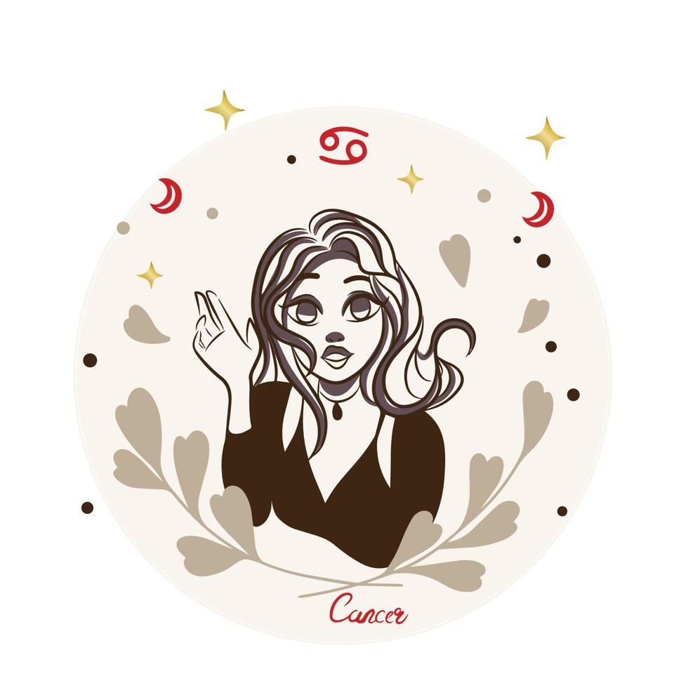 niña bonita, cáncer, signo del zodiaco, decoración, dibujos animados vector