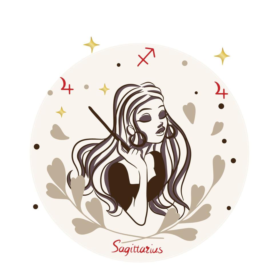 Sagittarius Girl with Magic Wand, Cartoon Style, Zodiac Sign, Decoration vector