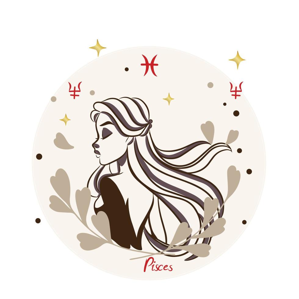 Cartoon girl, Pisces, Zodiac sign, decoration, doodle vector