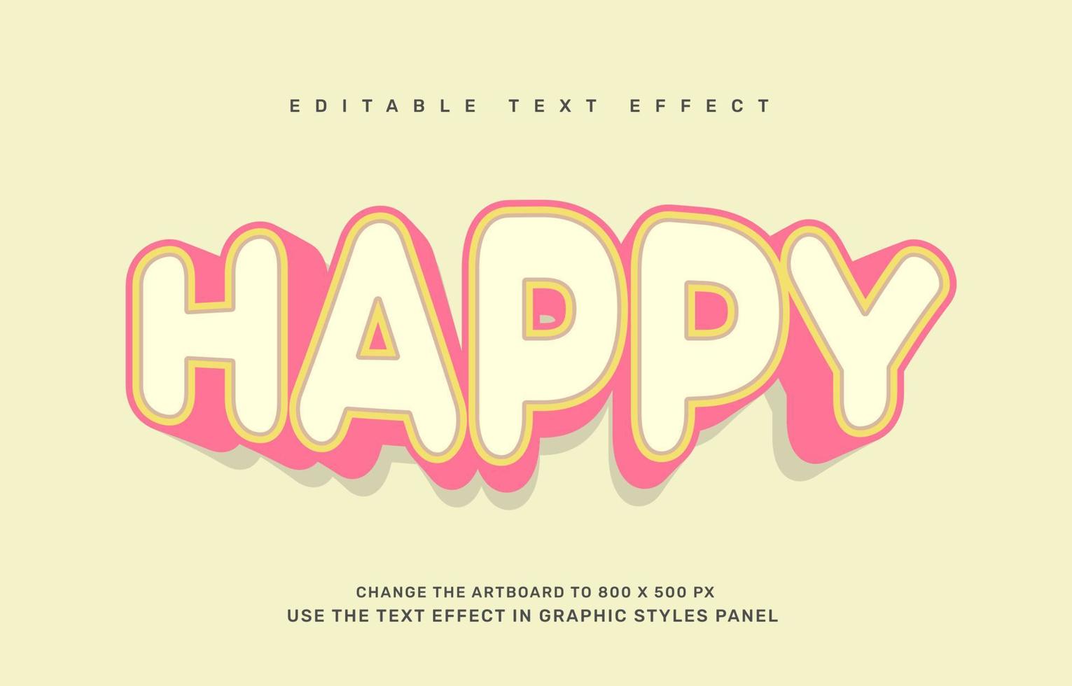 plantilla de efecto de texto editable feliz vector