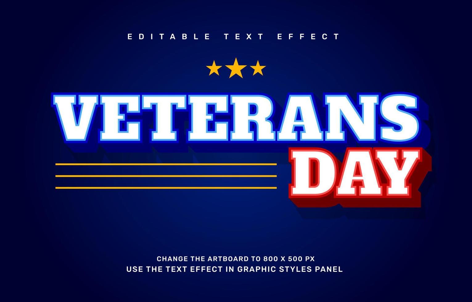 plantilla de efecto de texto editable del día de los veteranos vector