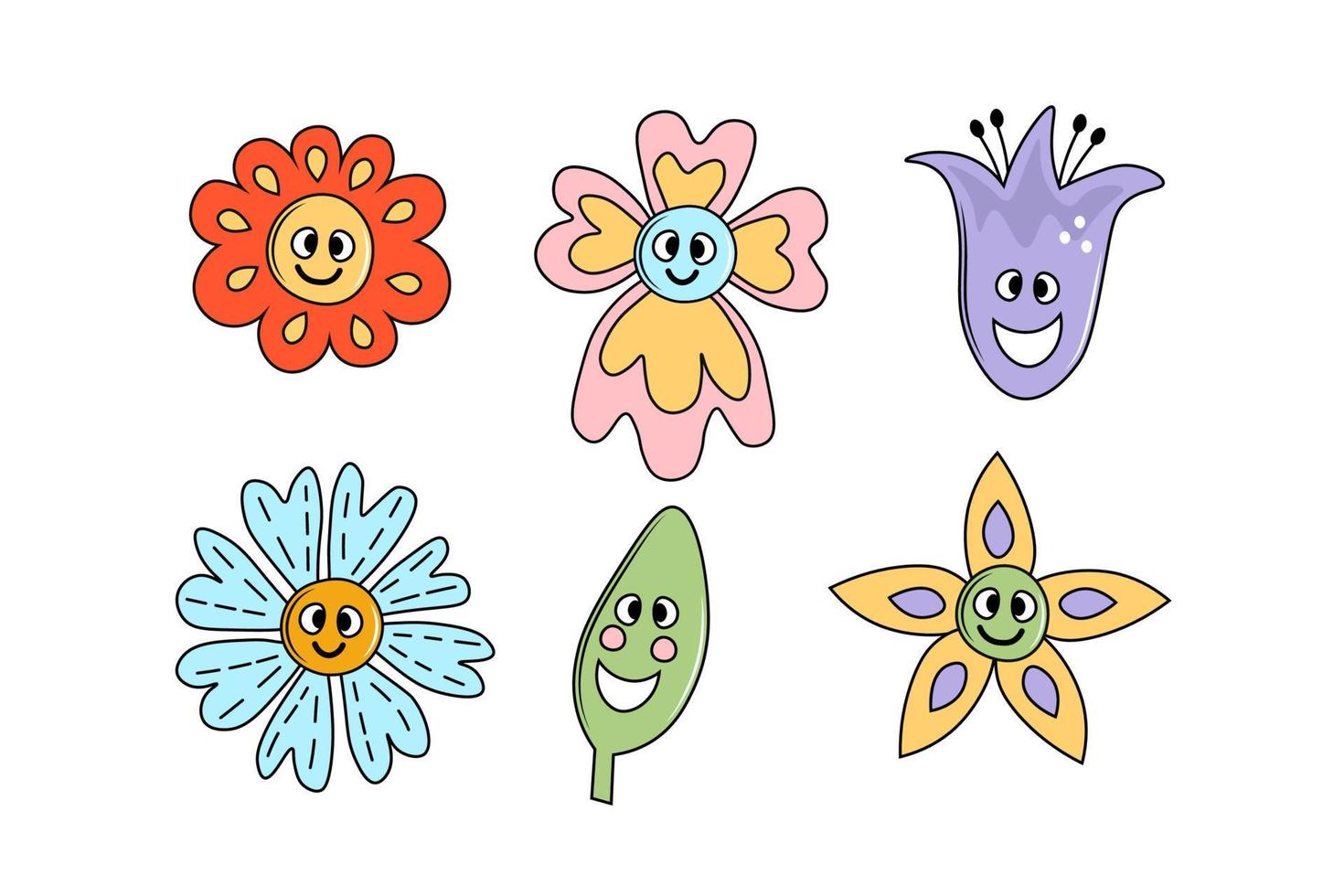 Funny flower characters set vector