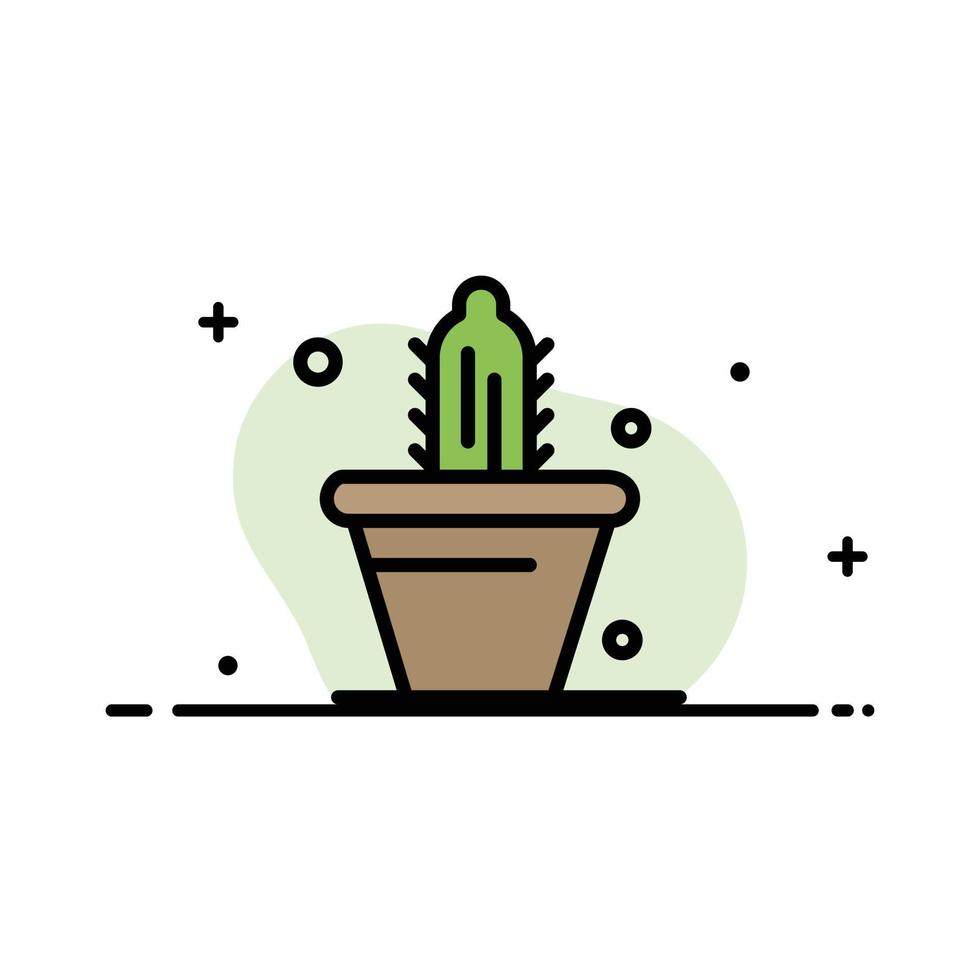 plantilla de banner de vector de icono lleno de línea plana de negocio de primavera de maceta de naturaleza de cactus