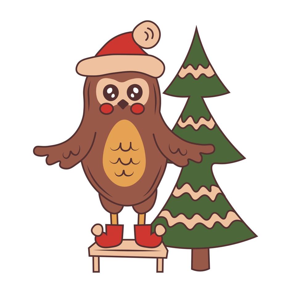 Christmas owl in Santa hat with tree 13223225 Vector Art at Vecteezy