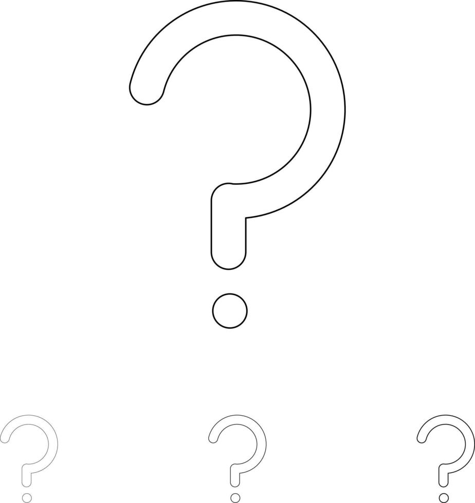 ayuda pregunta signo de interrogación marca negrita y conjunto de iconos de línea negra delgada vector