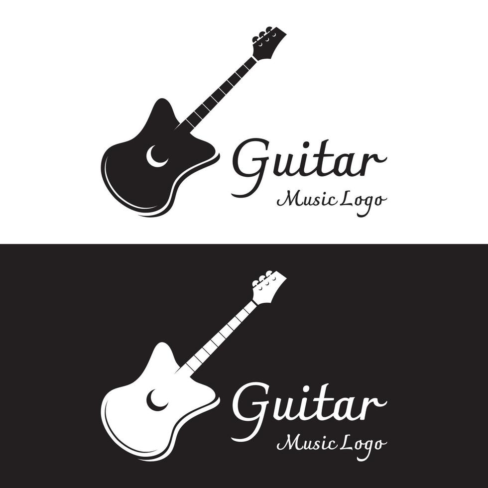 diseño de logotipos para instrumentos musicales de guitarra simples, música, bandas, música en vivo y acústica, clubes nocturnos. vector