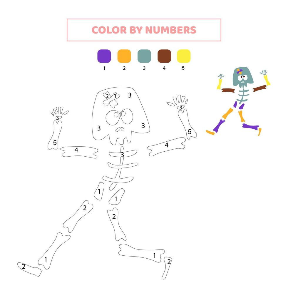 Color cute skeleton by numbers game for kids 13223438 vector art at