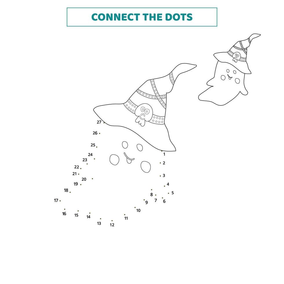 Connect the dots for the ghost.Educational worksheet for kids. vector