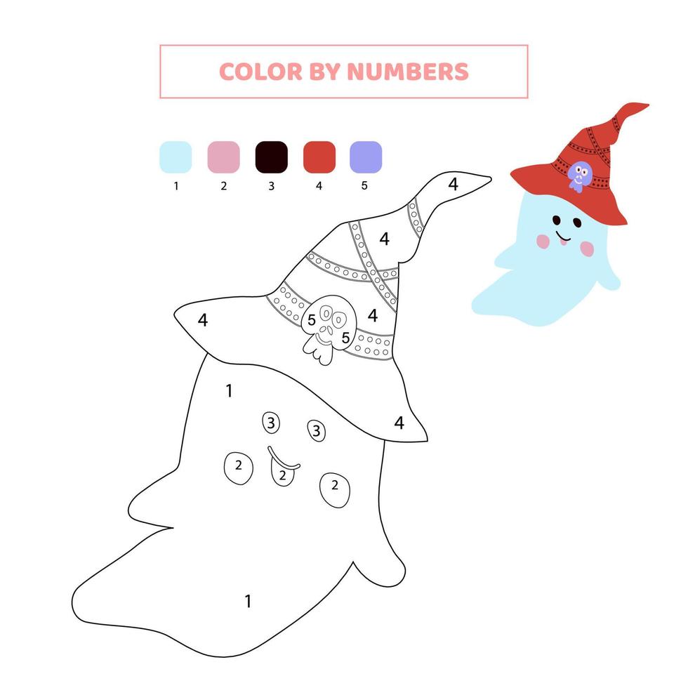 Color cute ghost by numbers. Game for kids. vector