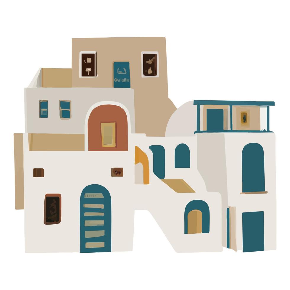 Santorini island, Greece. Vector flat illustration.