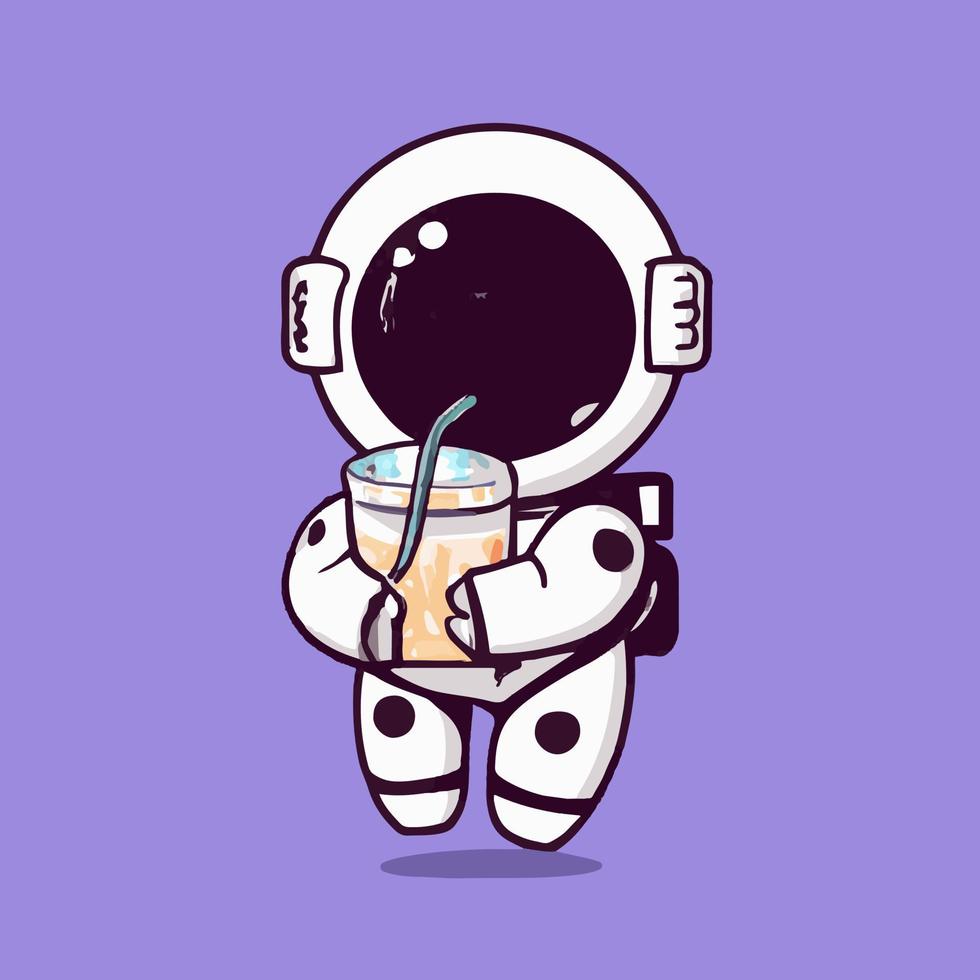 Cute astronaut holding boba milk tea. Vector. vector