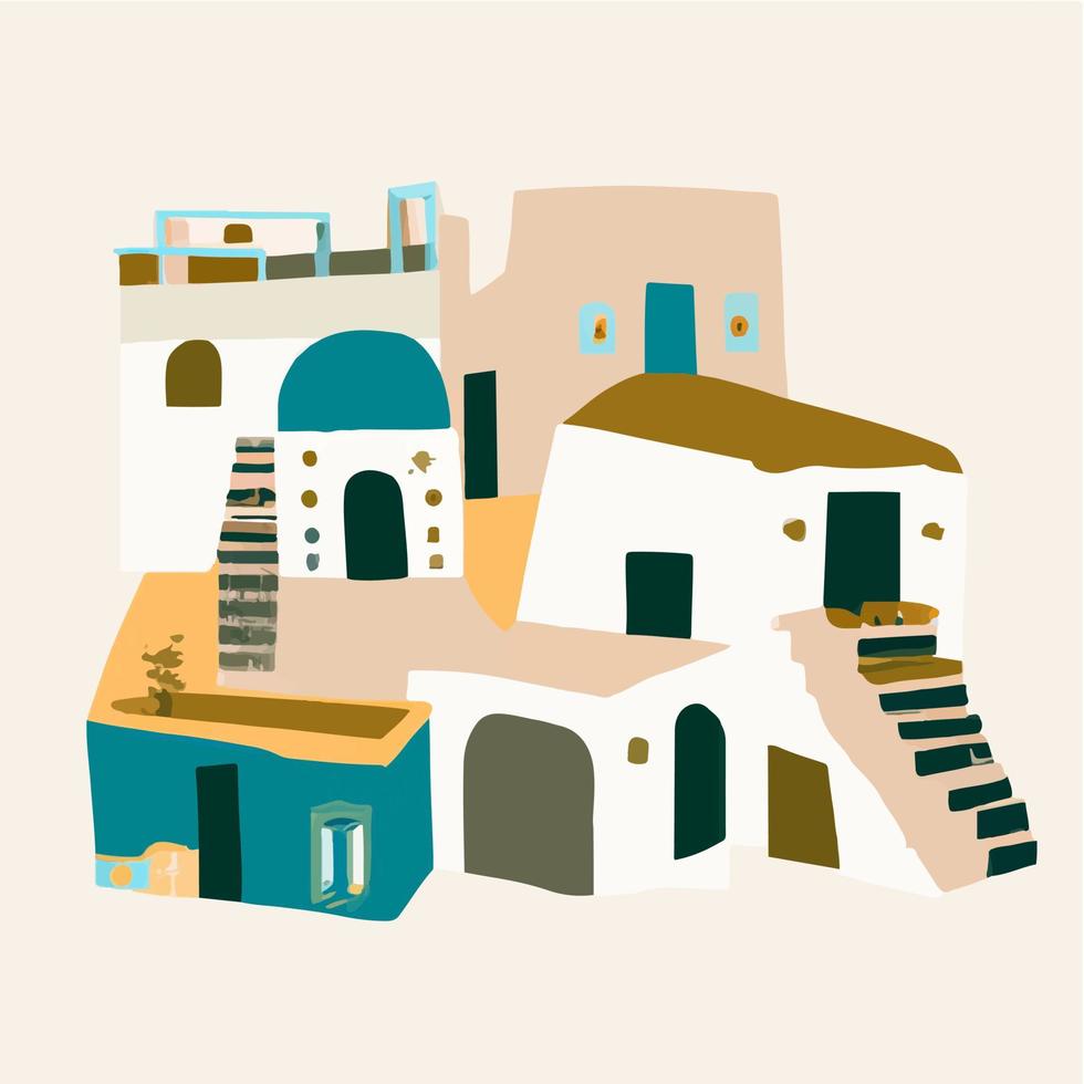Santorini island, Greece. Vector flat illustration.
