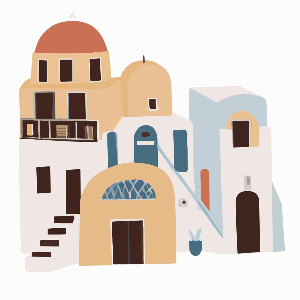 Santorini island, Greece. Vector flat illustration.