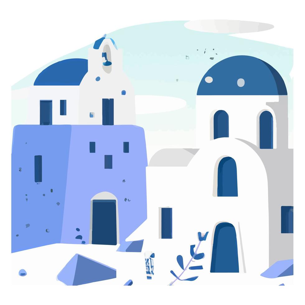 Santorini island, Greece. Vector flat illustration.