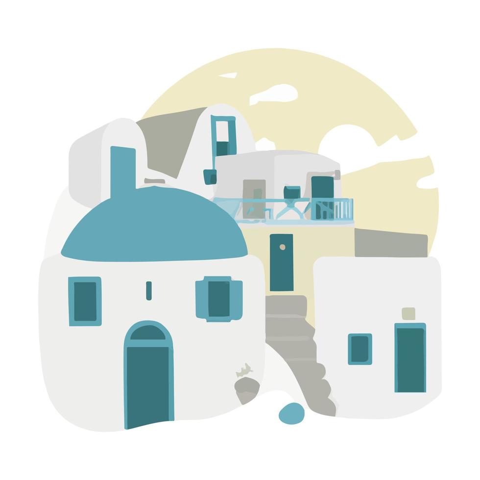 Santorini island, Greece. Vector flat illustration.