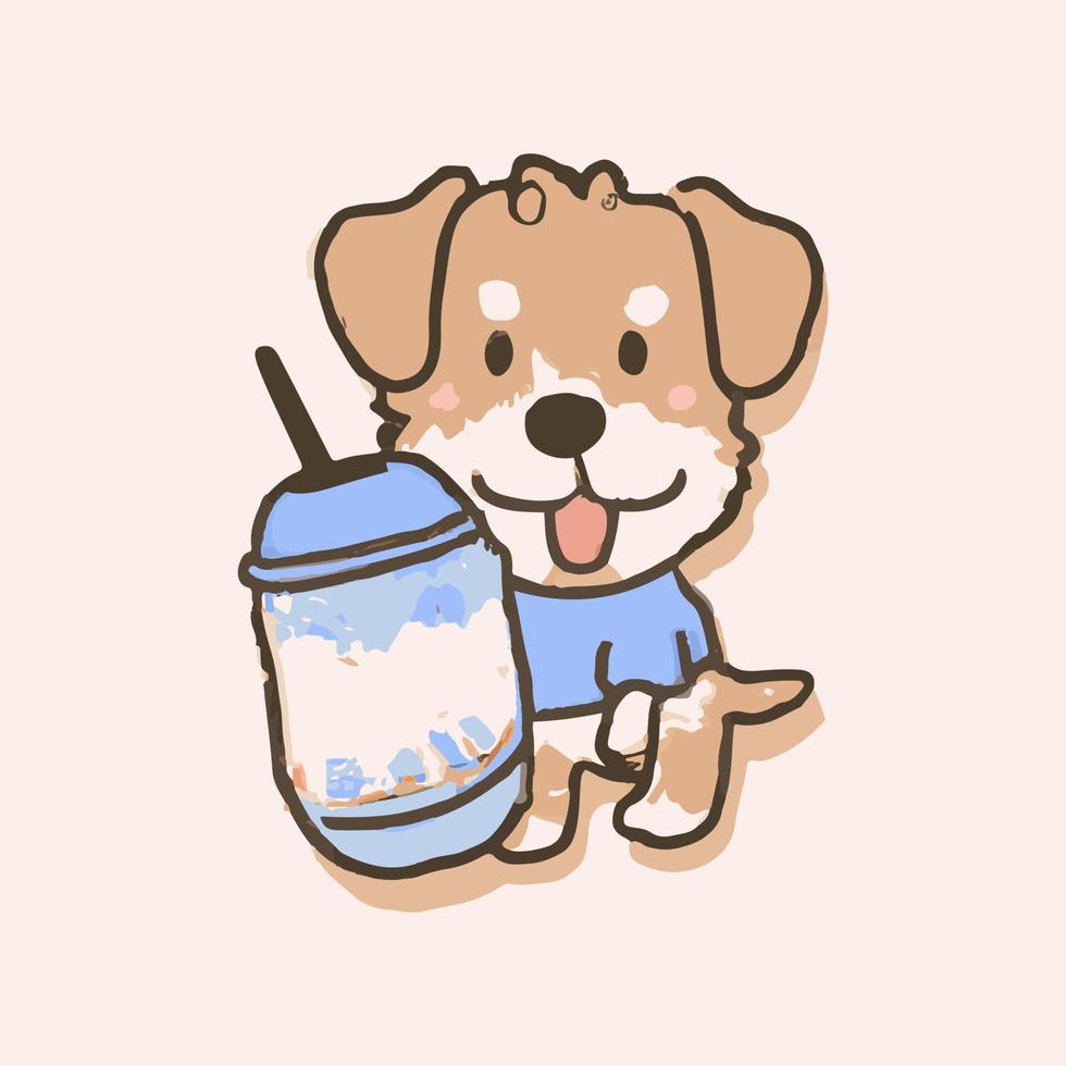 Lovely kawaii dog. Bubble tea. vector