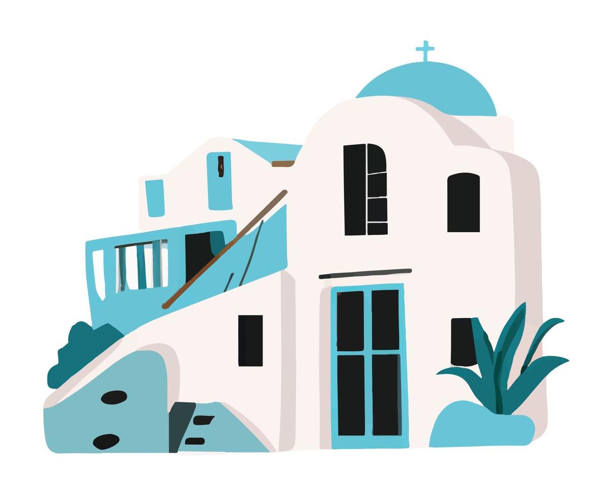 Santorini island, Greece. Vector flat illustration.