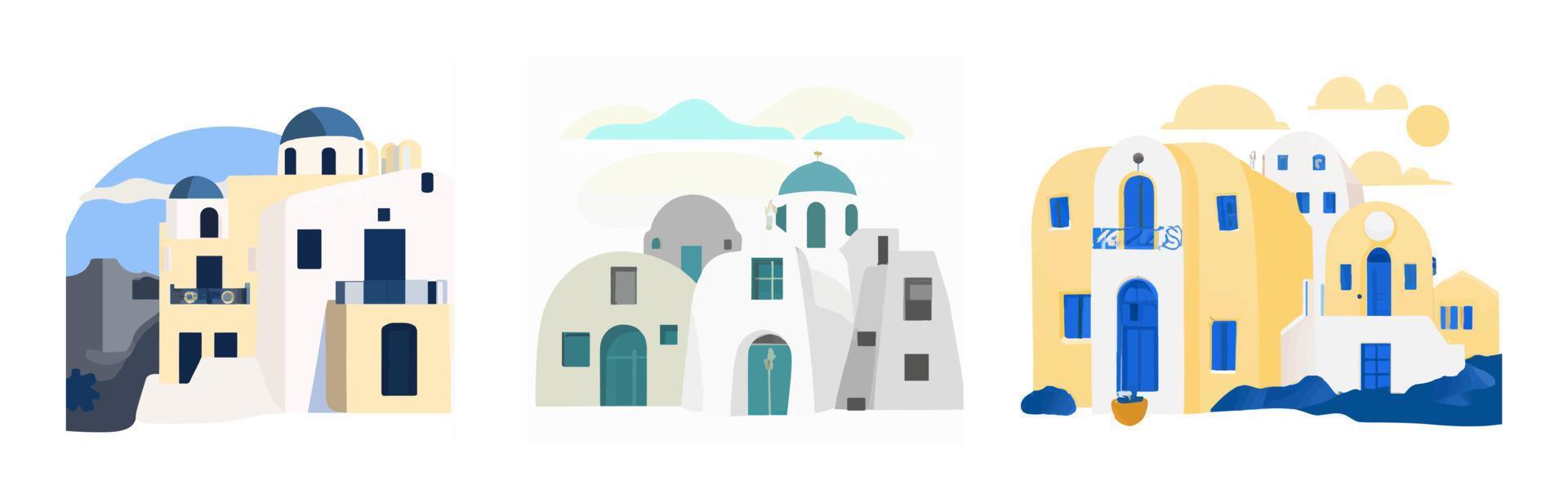 Santorini island, Greece. Vector flat illustration.