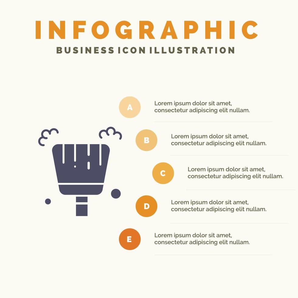 escoba recogedor barrer sólido icono infografía 5 pasos presentación antecedentes vector