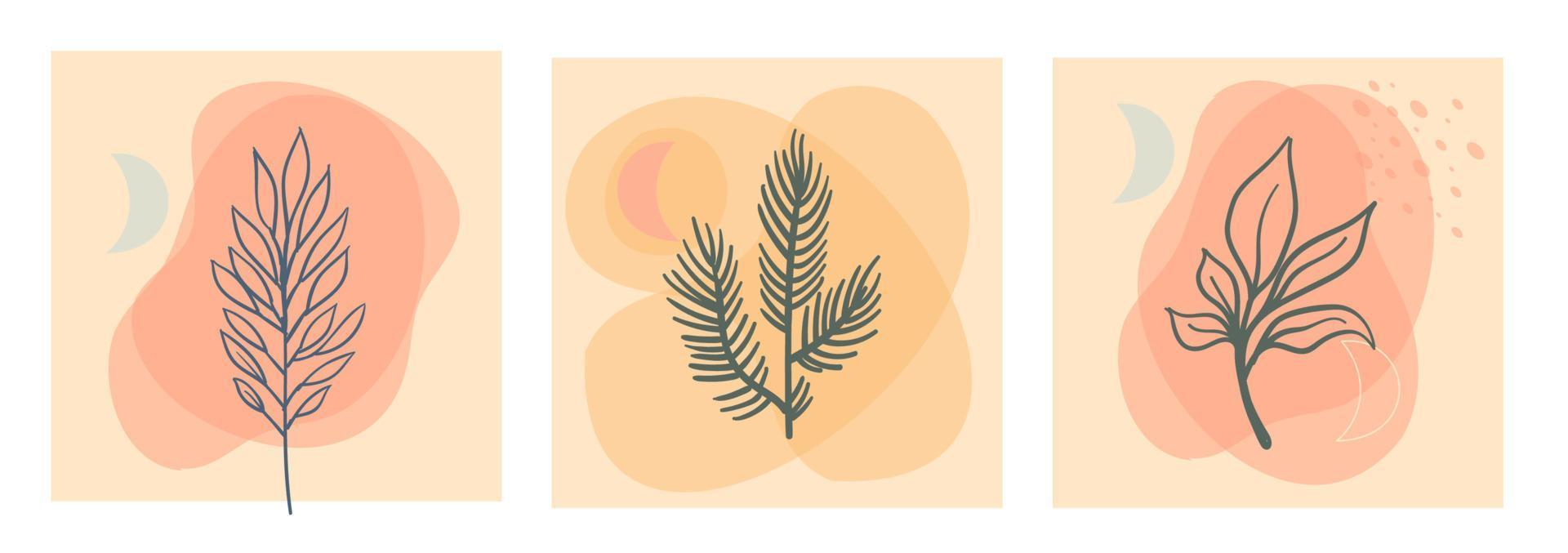 Aesthetic nature plant background  with abstract organic shapes in pastel color palette. vector