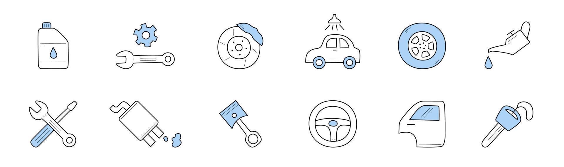 Car service doodle icons, auto repair vector signs