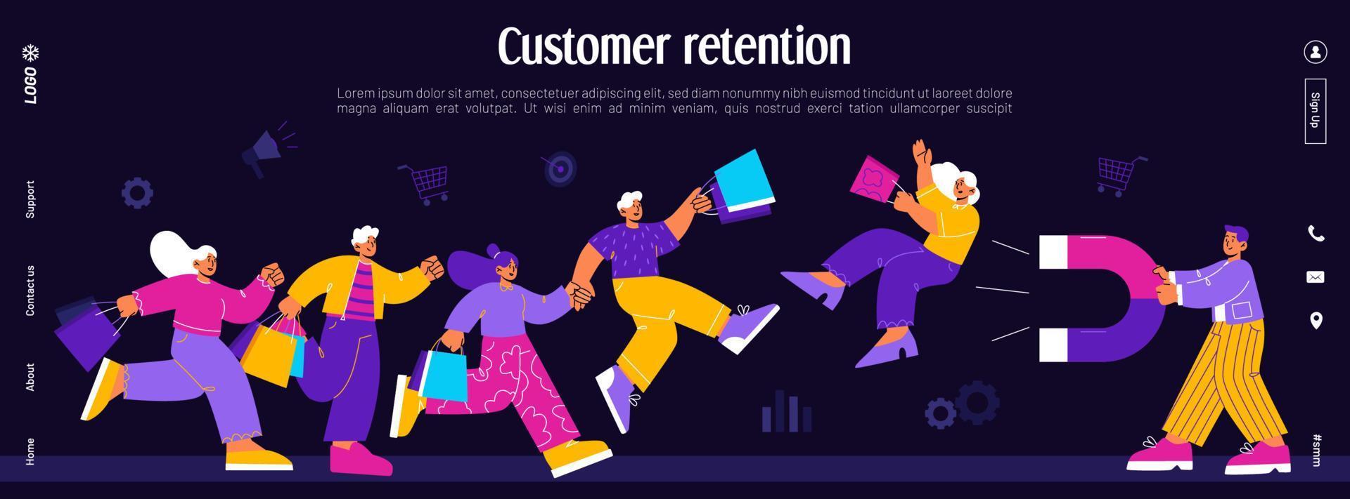 Customer retention, loyalty client attract banner vector