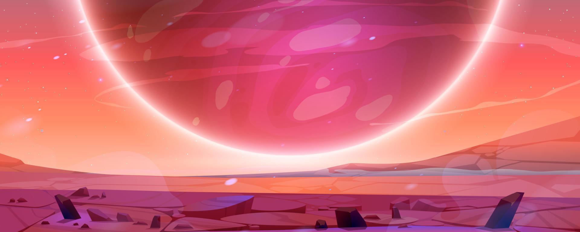 Mars landscape, alien planet background red desert vector