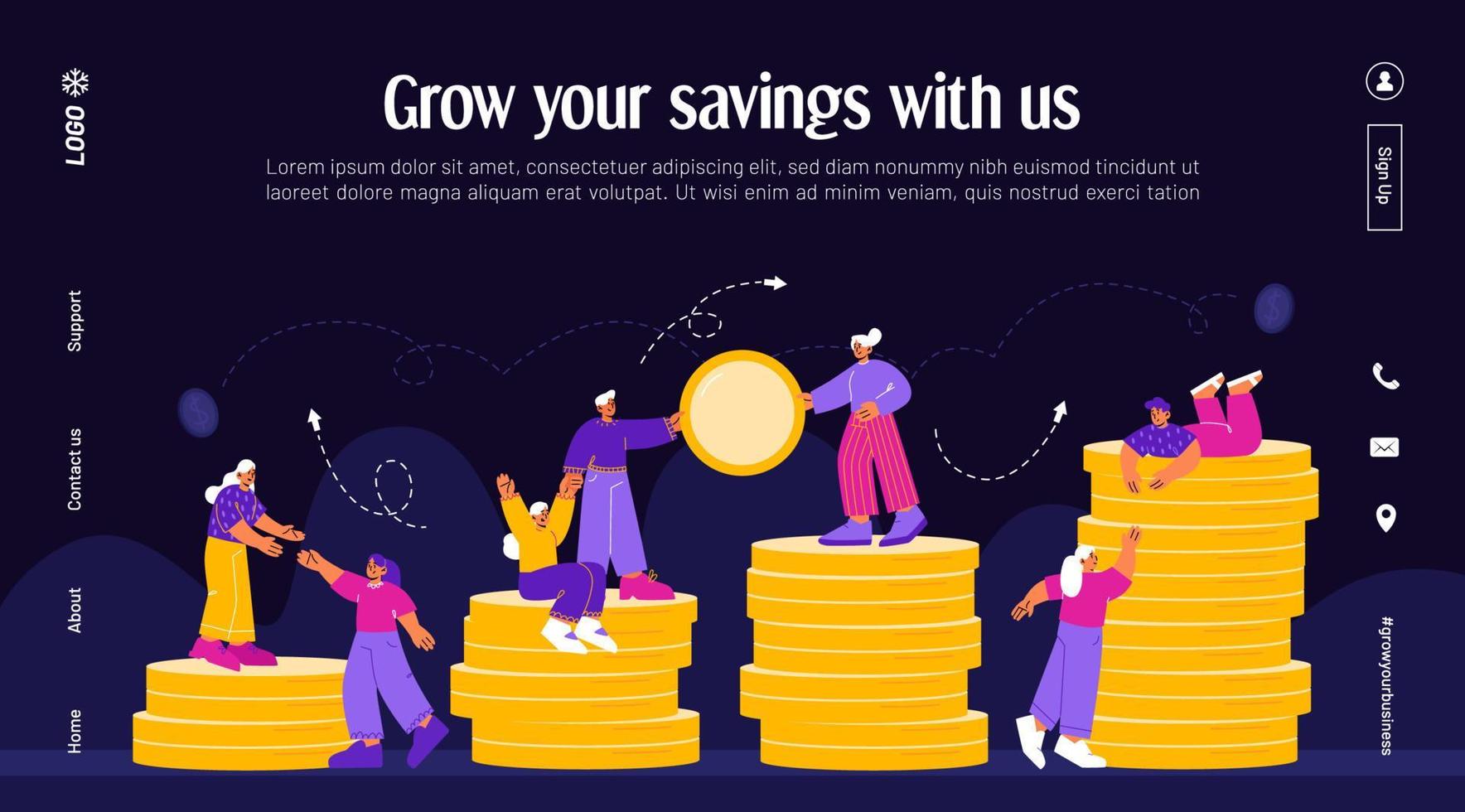 Banner of savings growth, service for invest money vector