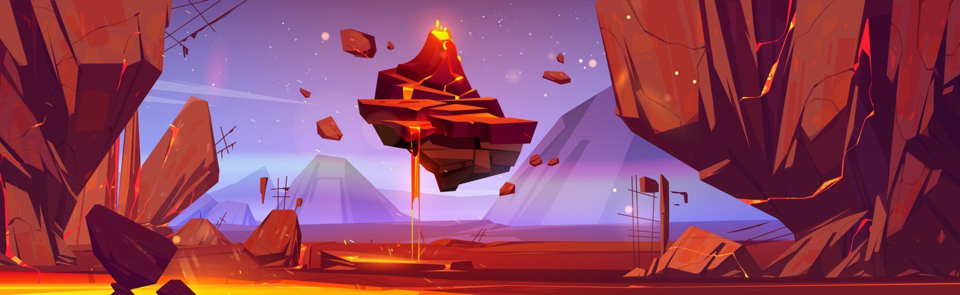Space, alien planet landscape with rocks and lava vector