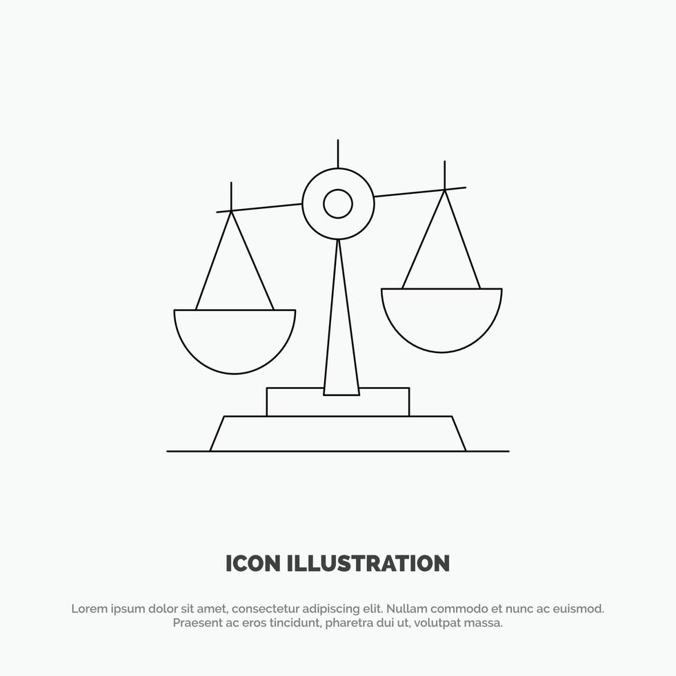 Balance Court Judge Justice Law Legal Scale Scales Line Icon Vector