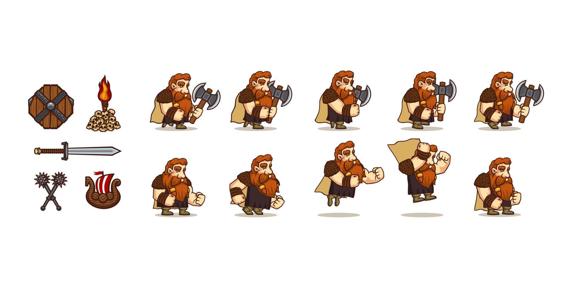 secuencia del ciclo de caminata y salto del personaje del juego vikingo vector