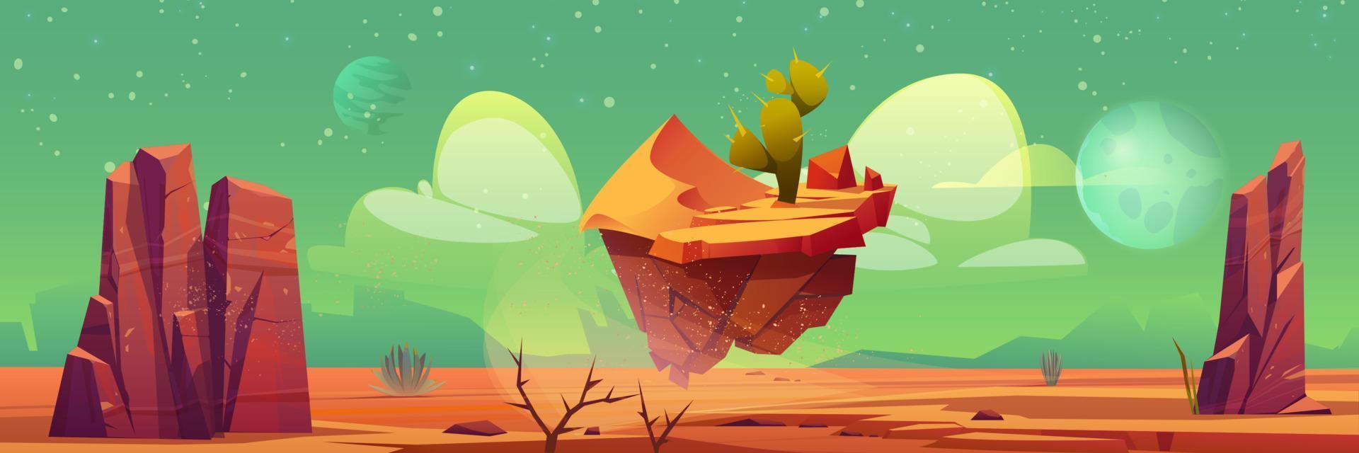 Alien planet desert landscape, cartoon background vector