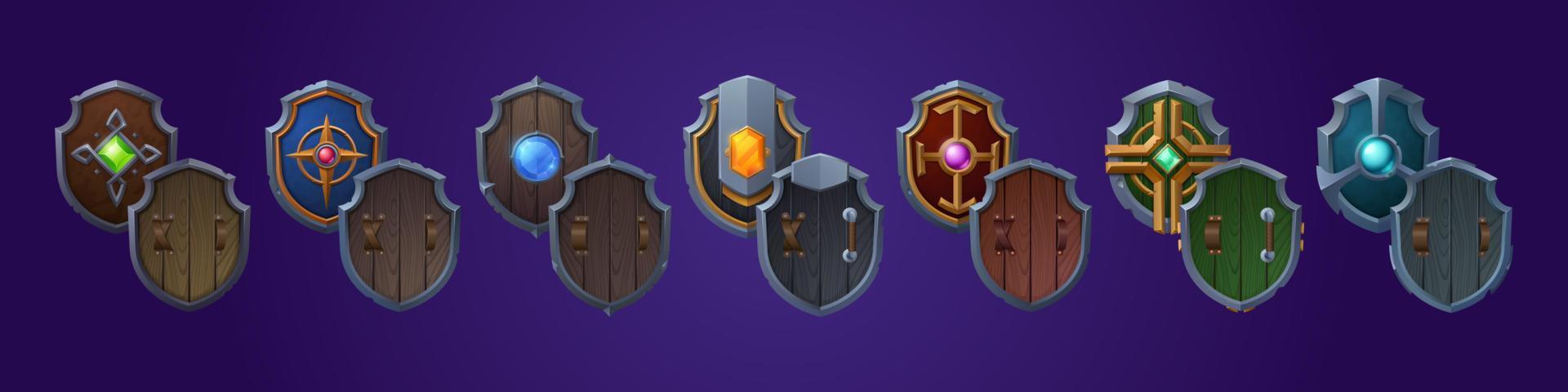 Set of game shields cartoon fantasy medieval armor vector