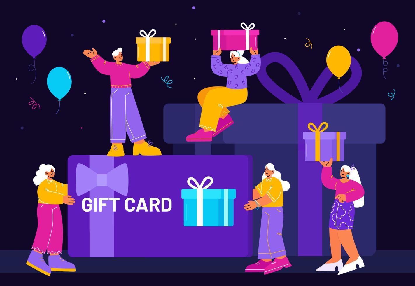 tarjeta de regalo, atención al cliente y programa de fidelización vector