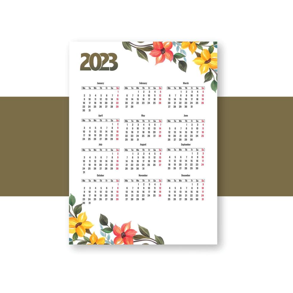 Calendar2023 brochure template for floral design vector