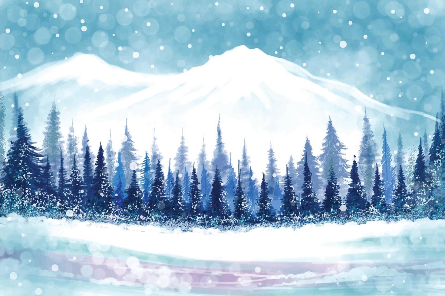 paisaje para árbol forestal en invierno y vacaciones de año nuevo fondo de tarjeta de navidad vector