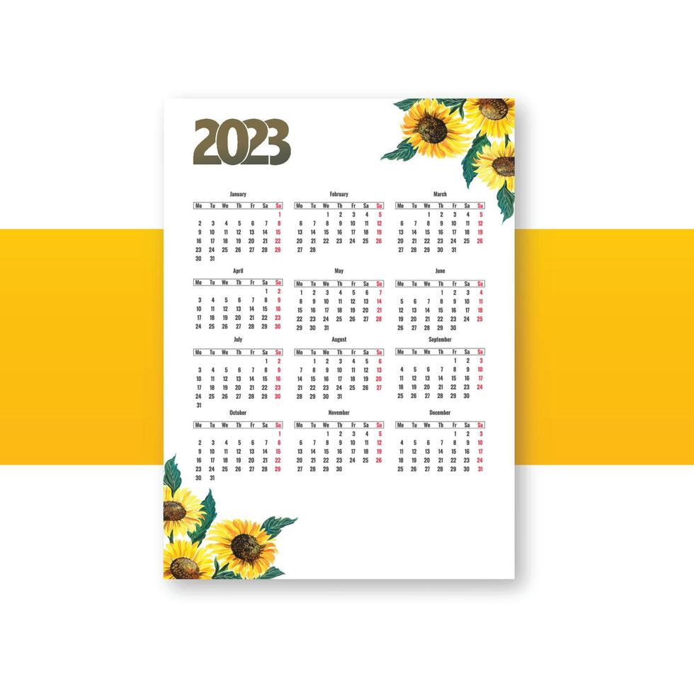 Calendar2023 brochure template for floral design vector