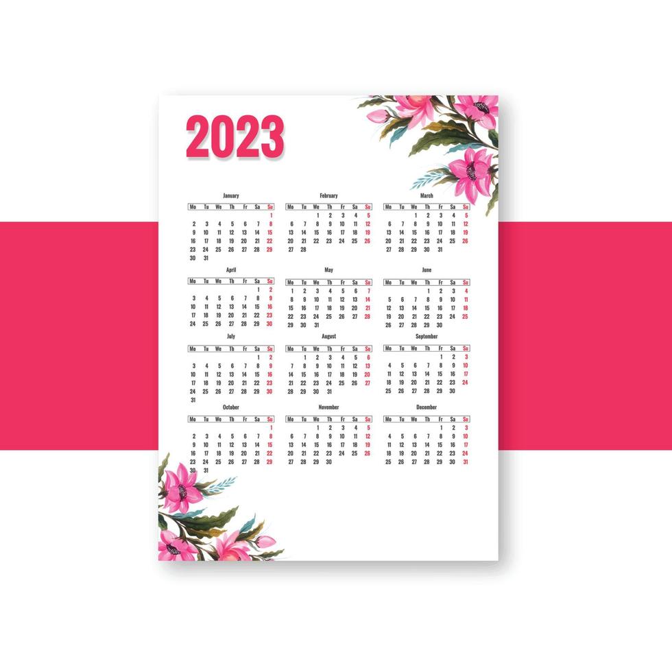 Beautiful floral 2023 new year calendar template design vector