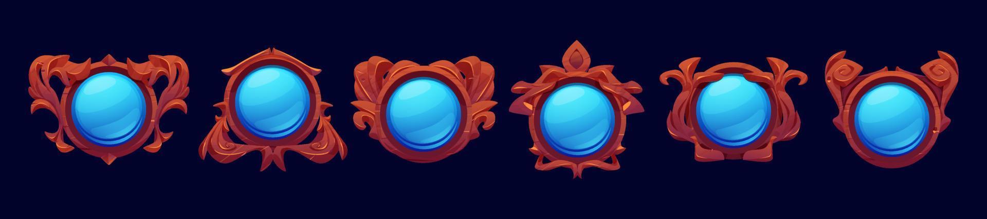 Game level or avatar frames, ui icons, buttons set vector