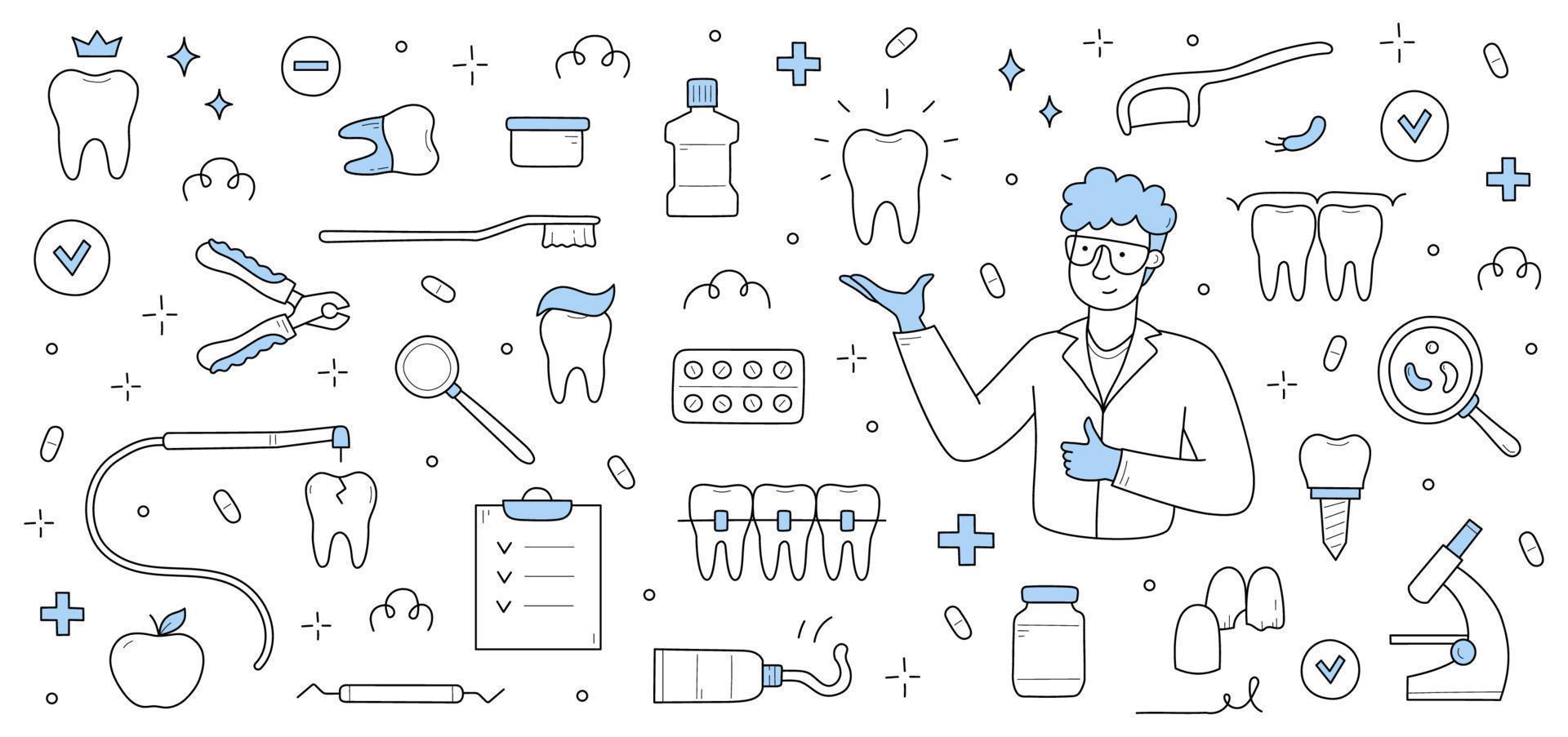 odontología estomatología medicina doodle web banner vector