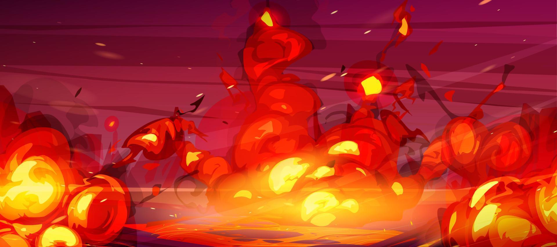 Fire background, cartoon red bomb explosion vector