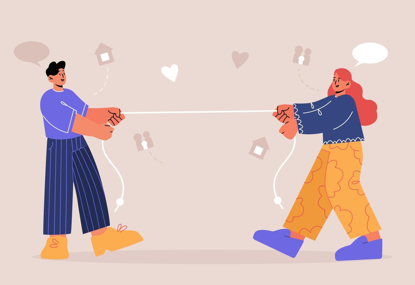 Tug of war competition between man and woman vector