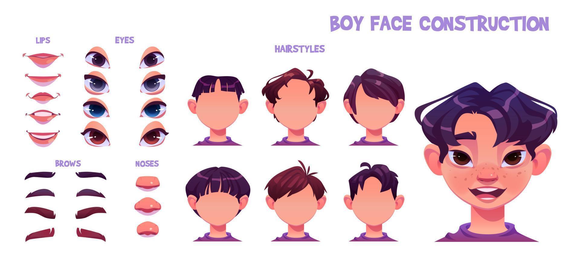 Boy face construction, asian child avatar creation vector