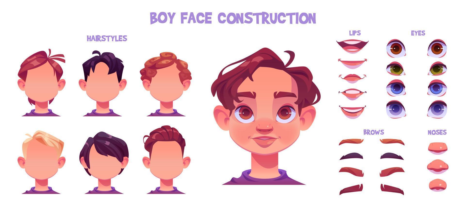 Boy face construction, child avatar creation vector