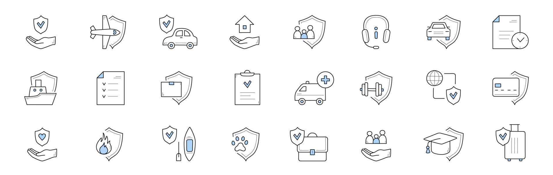 Insurance service doodle icons. Vector signs set