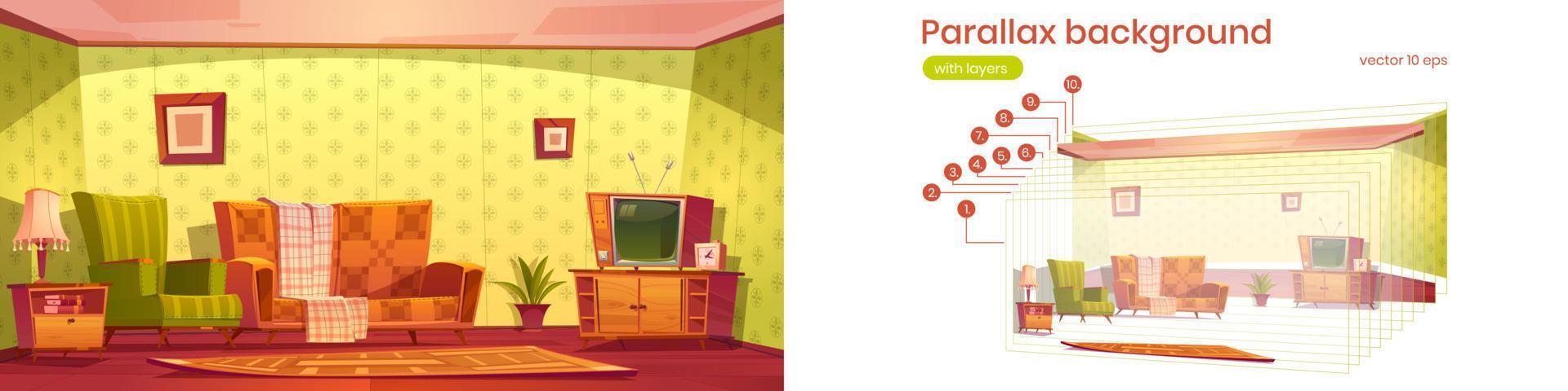 Parallax background for game with vintage room vector