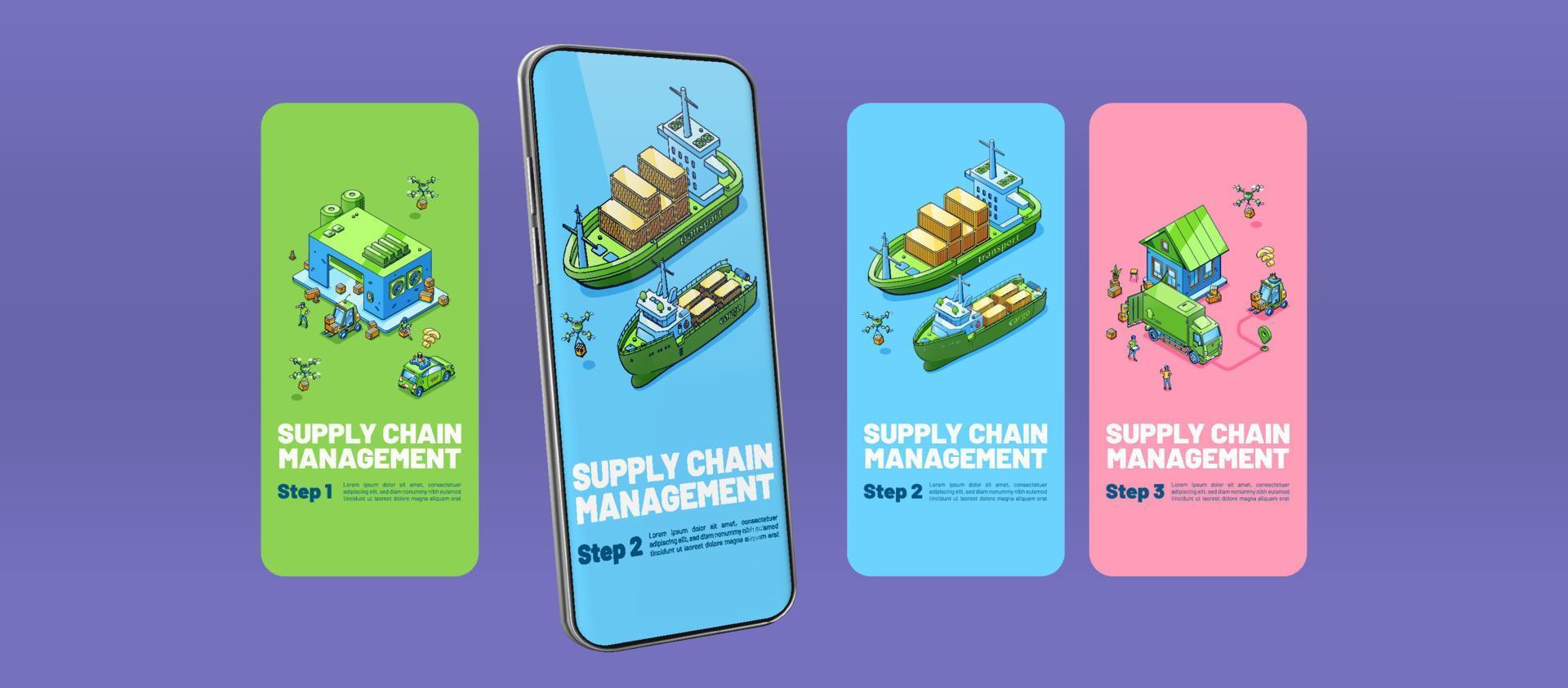 Supply chain management mobile app onboard screen vector