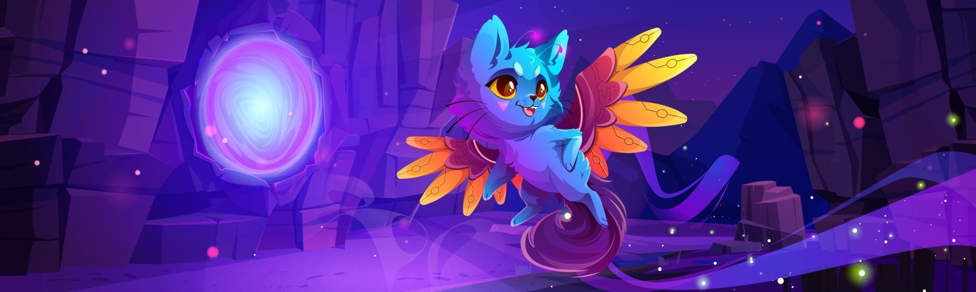 Superhero cat and fantastic portal at night vector